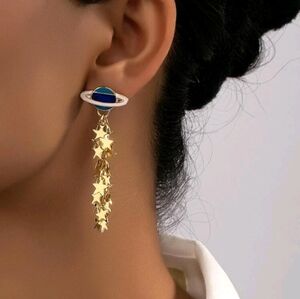 Blue Planet and Gold Starry Cascade Earrings